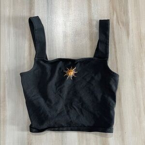 Forever 21 Black Tank Top with Sun Embroidery